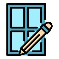 Poster - Pen writing window icon. Outline pen writing window vector icon color flat isolated