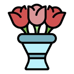 Wall Mural - Flowers in vase icon. Outline flowers in vase vector icon color flat isolated