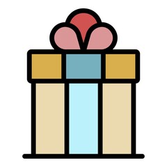 Poster - Wedding gift box icon. Outline wedding gift box vector icon color flat isolated