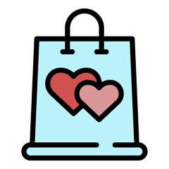 Canvas Print - Wedding gift bag icon. Outline wedding gift bag vector icon color flat isolated