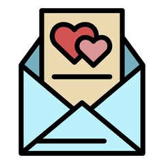Poster - Wedding invitation letter icon. Outline wedding invitation letter vector icon color flat isolated