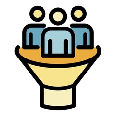 Poster - Teamwork conversion funnel icon. Outline teamwork conversion funnel vector icon color flat isolated
