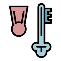 Poster - Gold key goals icon. Outline gold key goals vector icon color flat isolated