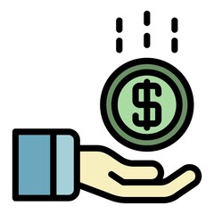 Poster - hand take money icon. outline hand take money vector icon color flat isolated