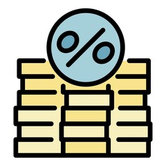 Poster - Coin stack percent icon. Outline coin stack percent vector icon color flat isolated