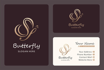 Wall Mural - letter s butterfly logo design in a golden color.