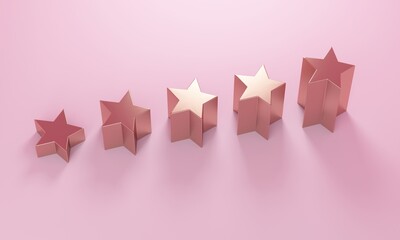 Poster - Pink studio background with five stars sign. Best rating. 3d rendering