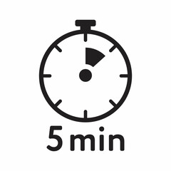 Timer sign icon. 5 minutes stopwatch symbol. Flat timer web icon on white background.