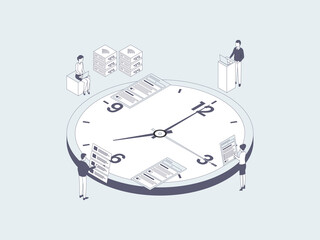 Poster - Business Time Management Isometric Illustration Lineal Grey. Suitable for Mobile App, Website, Banner, Diagrams, Infographics, and Other Graphic Assets.