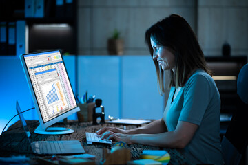 Poster - spreadsheet on computer. person working