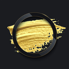 Poster - Black ring border on golden brush stroke, 3d frame of round geometric shape, gold splash