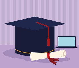 Sticker - virtual graduation hat and certificate