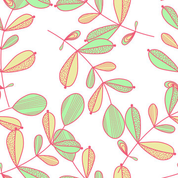 Seamless floral pattern in ethnic style. Abstract multi colored leaves on trendy  background. Vector illustration
