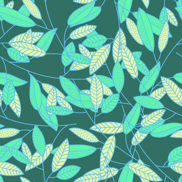 Seamless floral pattern in ethnic style. Abstract multi colored leaves on trendy  background. Vector illustration
