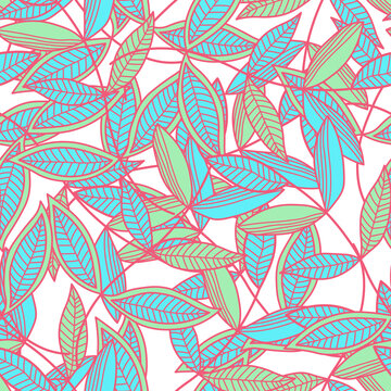 Seamless floral pattern in ethnic style. Abstract multi colored leaves on trendy  background. Vector illustration

