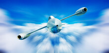 Futuristic Supersonic Jet Airplane Fly In Clouds