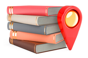 Poster - books with map pointer. 3d rendering