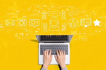 Poster - social media theme with person using a laptop computer