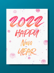 Wall Mural - 2022 happy new year. numbers watercolor style. vector linear numbers. design of greeting cards. vector illustration.