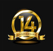 © Jerry - 14 year anniversary celebration logo design with golden circle, vector illustration
