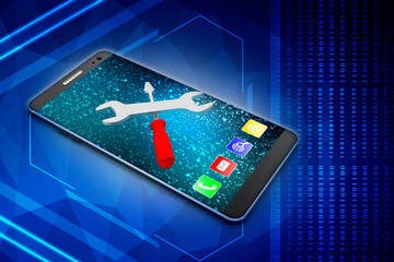 Poster - 
3d illustration Wrench and screwdriver on mobile, service concept 