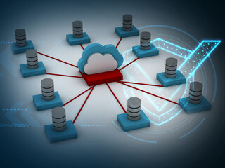 3d rendering Database storage with business network concept with cloud 