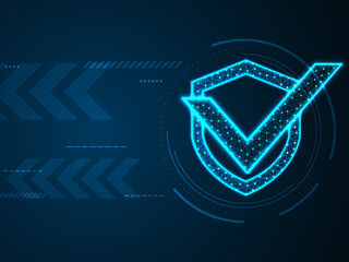 Fototapete - 2d illustration Protection shield minimal concept. Security check Icon. Tick mark approved icon.  
