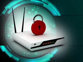 Poster - 3d rendering Transmitter WiFi with lock