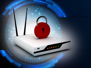 Poster - 3d rendering Transmitter WiFi with lock