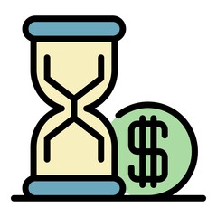 Poster - Hourglass money loan icon. Outline hourglass money loan vector icon color flat isolated