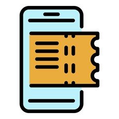 Poster - Smartphone airplane ticket icon. Outline smartphone airplane ticket vector icon color flat isolated