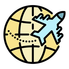 Poster - Global flight icon. Outline global flight vector icon color flat isolated