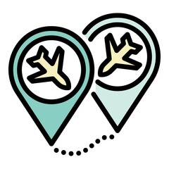 Poster - Airplane location pin icon. Outline airplane location pin vector icon color flat isolated