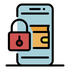 Poster - Smartphone locked wallet icon. Outline smartphone locked wallet vector icon color flat isolated