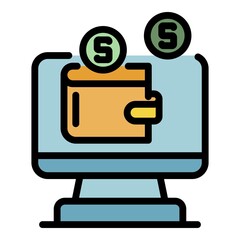 Poster - Monitor money wallet icon. Outline monitor money wallet vector icon color flat isolated