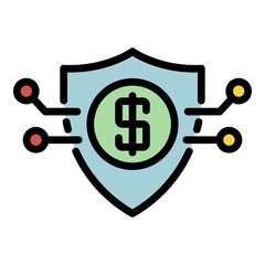 Sticker - Protected digital money icon. Outline protected digital money vector icon color flat isolated