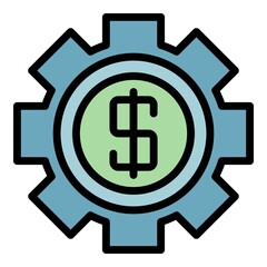 Poster - Money gear icon. Outline money gear vector icon color flat isolated