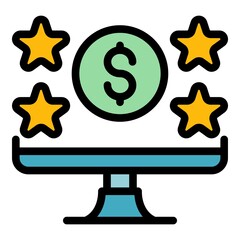 Poster - Monitor star money icon. Outline monitor star money vector icon color flat isolated