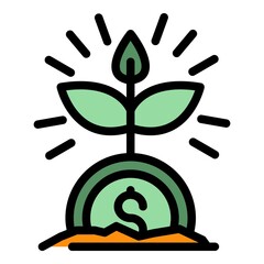 Poster - Crowdfunding money plant icon. Outline crowdfunding money plant vector icon color flat isolated