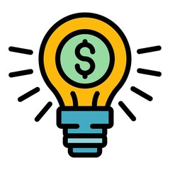 Wall Mural - Bulb money idea icon. Outline bulb money idea vector icon color flat isolated
