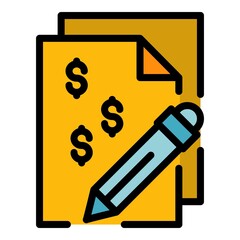 Poster - Money contract paper icon. Outline money contract paper vector icon color flat isolated