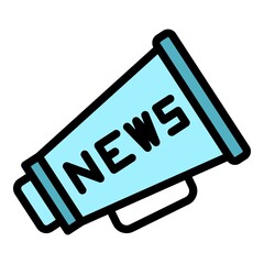 Poster - News megaphone icon. Outline news megaphone vector icon color flat isolated