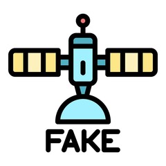 Poster - Fake news space satellite icon. Outline fake news space satellite vector icon color flat isolated
