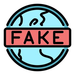 Poster - Global fake news icon. Outline global fake news vector icon color flat isolated