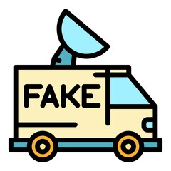 Poster - Fake news truck icon. Outline fake news truck vector icon color flat isolated