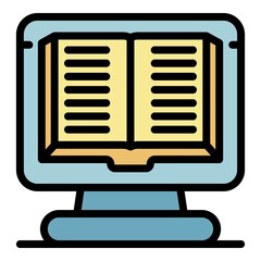 Poster - Book on monitor icon. Outline book on monitor vector icon color flat isolated