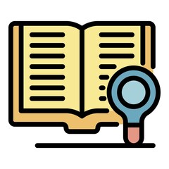 Poster - Book and magnifier icon. Outline book and magnifier vector icon color flat isolated