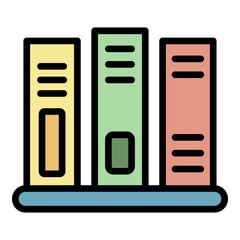 Poster - Books on the shelf icon. Outline books on the shelf vector icon color flat isolated