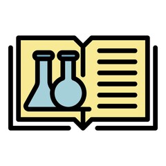 Poster - Open book and test tubes icon. Outline open book and test tubes vector icon color flat isolated