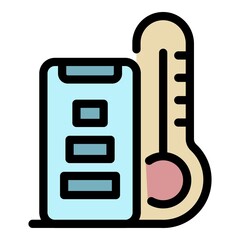 Poster - Remote and thermometer icon. Outline remote and thermometer vector icon color flat isolated